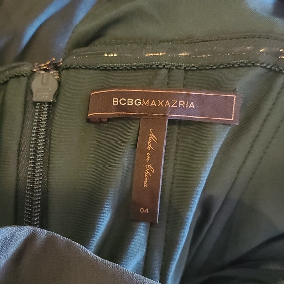 BCBGMaxAzria cocktail dress dark green one shoulder - Picture 4 of 6